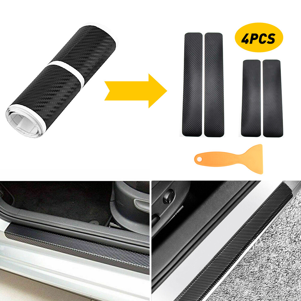 4PCS 5D Fiber Carbon Car Door Sill Sticker Protector Accessories For Universal