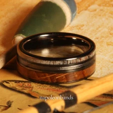 Fishing Line Ring with Whiskey Barrel & Antler – Men's Outdoor Wedding Band