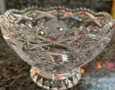 Vintage German Hand Gray Cut Etched Lead Crystal Lausitzer Candy Dish Bowl