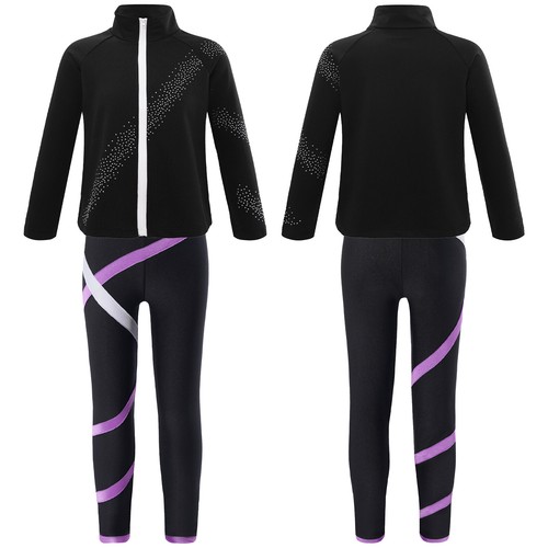 Girls Outfit Workout Tracksuits Contract Color Set Training Clothing Sports - Picture 16 of 44