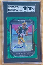 2022 Christian Watson Prizm Green Scope Auto /75 #314 Packers RC Rookie SGC 10