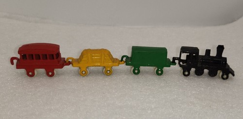 Vintage Signed Japan Dollhouse Size Die Cast 4 Pc Miniature Train Cars - Picture 2 of 8