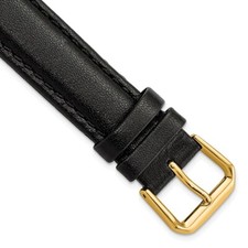 17mm 7.5" Black Smooth Leather Gold-tone Buckle Watch Band