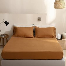 100 Linen Fitted Sheet Stone Washed Solid Color - 1 Piece 14 inch Deep Poc...