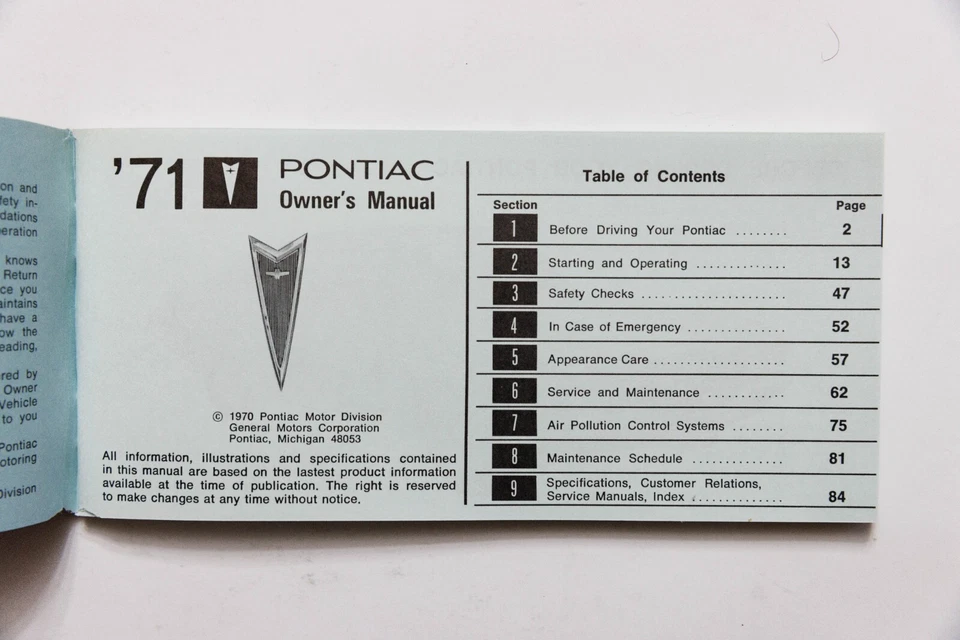 Pontiac GTO Lemans T-37 1971 manual del propietario original con suplemento Foto 3 de 4
