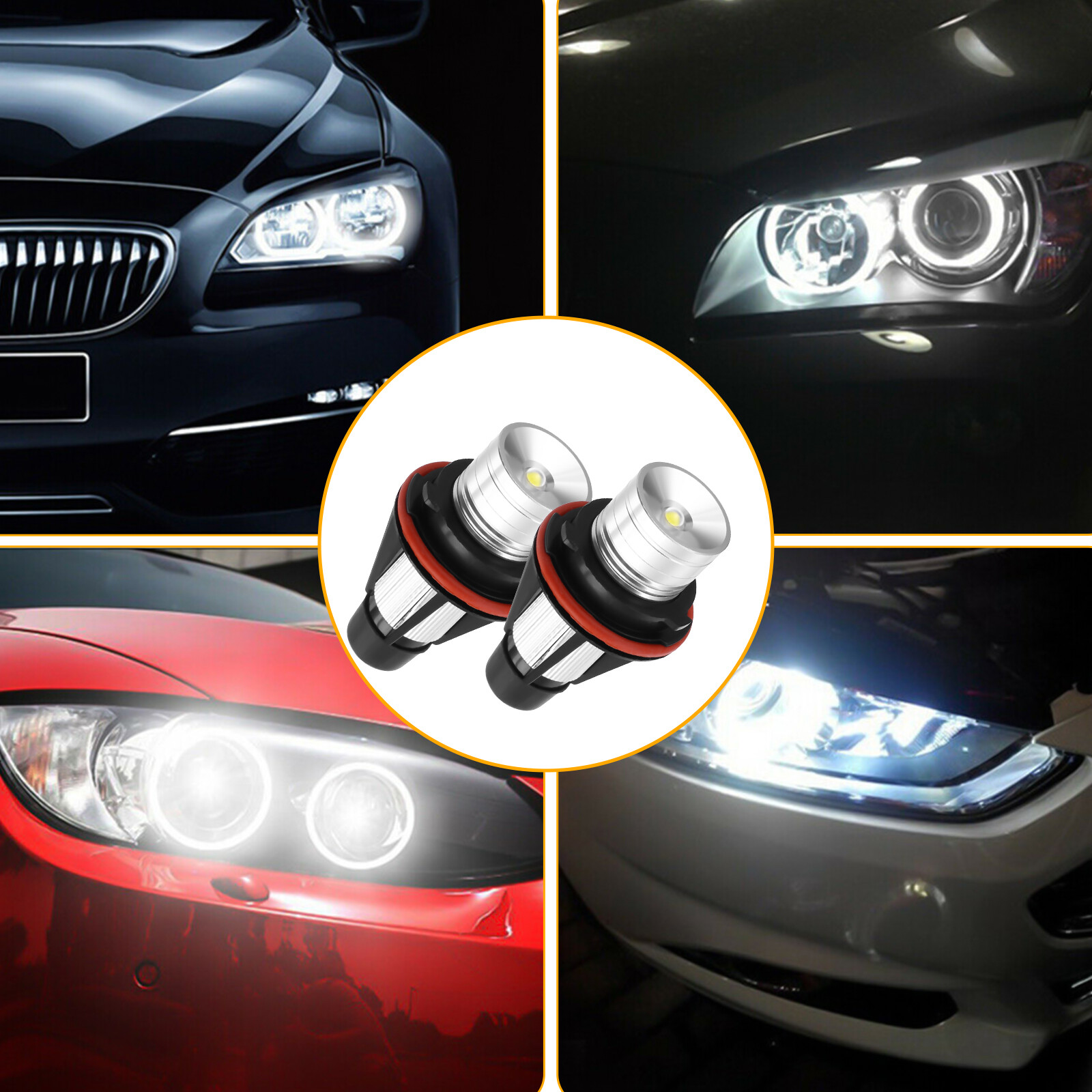 2x LED Angel Eyes Halo Headlight Bulbs White For BMW E39 E63 E64 E53