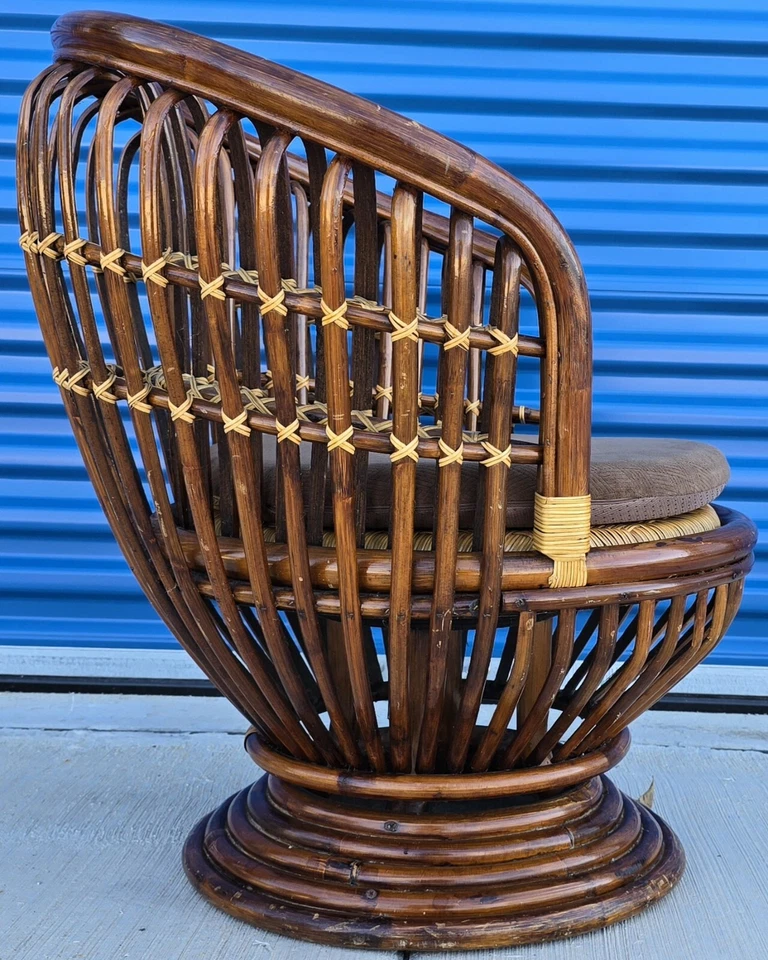 Sillón giratorio moderno de mediados de siglo Franco Albini de bambú de mimbre de ratán vintage Foto 4 de 4