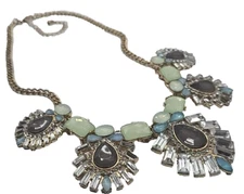 Rhinestone Choker Statement Necklace Collar Bib Gold Tone 16-19" Adjustable