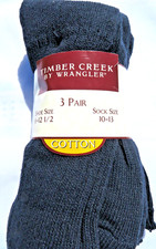 Nos 3 Pair Timber Creek Wrangler USA Made Cotton Rib Socks 10-13 Shoe Size 6-12