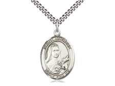 St Therese Sterling Silver Pendant on a 24" Light Rhodium Heavy Curb Chain