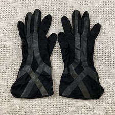 Bemberg Black Gloves Vintage 1960s Rayon Leather Criss Cross Contrast Sz S/M