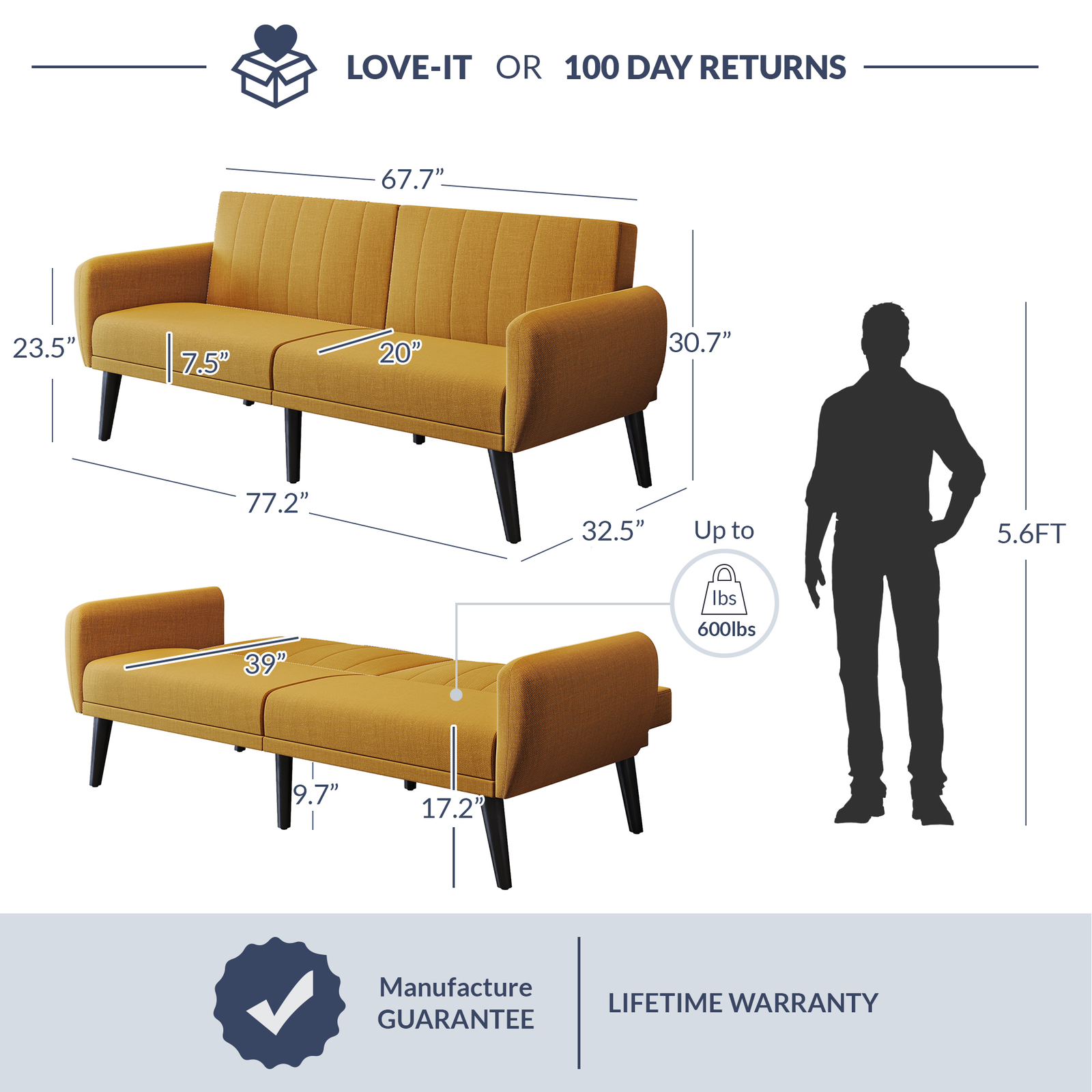 Convertible Sofa Bed, Modern Loveseat, Sleeper Sofa, Futon Couch eBay