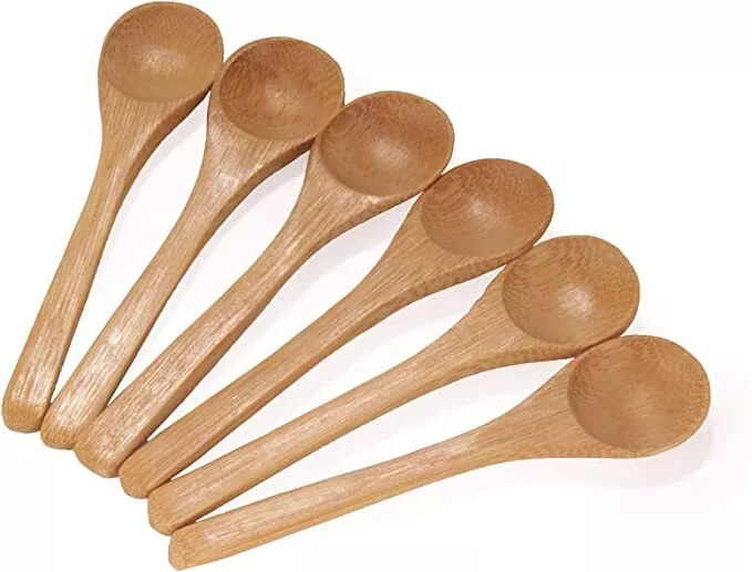 BambooMN Brand - Black 3.5 Round Head Small Solid Bamboo Spice/Salt/Sugar Spoons, 10pcs