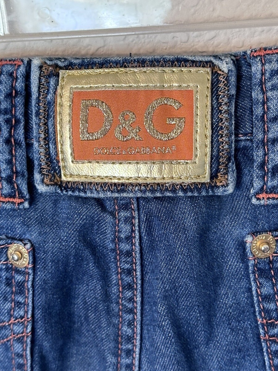 Y2K Dolce&Gabbana Denim Jeans D&G Flare Low Rise Distressed Women 