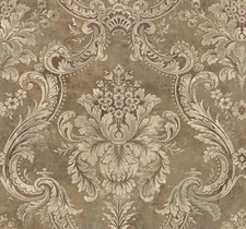 Large Framed Damask Wallpaper Villa Toscana By Wallquest LB30009 in Browns, Plum