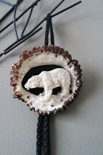 Deer  bolo tie with bear design, hand carved [ 8 ]