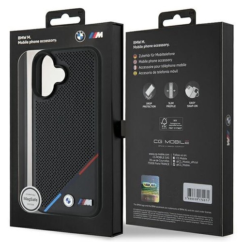 Téléphone IPHONE 16 Plus BMW Simili Cuir Tricolor Noir Magsafe Logo Métal - Photo 8 sur 8