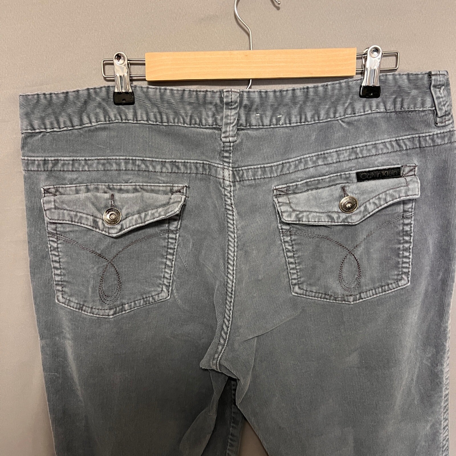 Calvin Klein Corduroy Pants Bootcut Gray Jeans Flap Pocket Women's Size 16 image 4