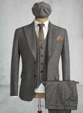 Men's 3 Piece Suit Stunning Peaky Blinders- woolen Tweed Herringbone Tom Shelby.