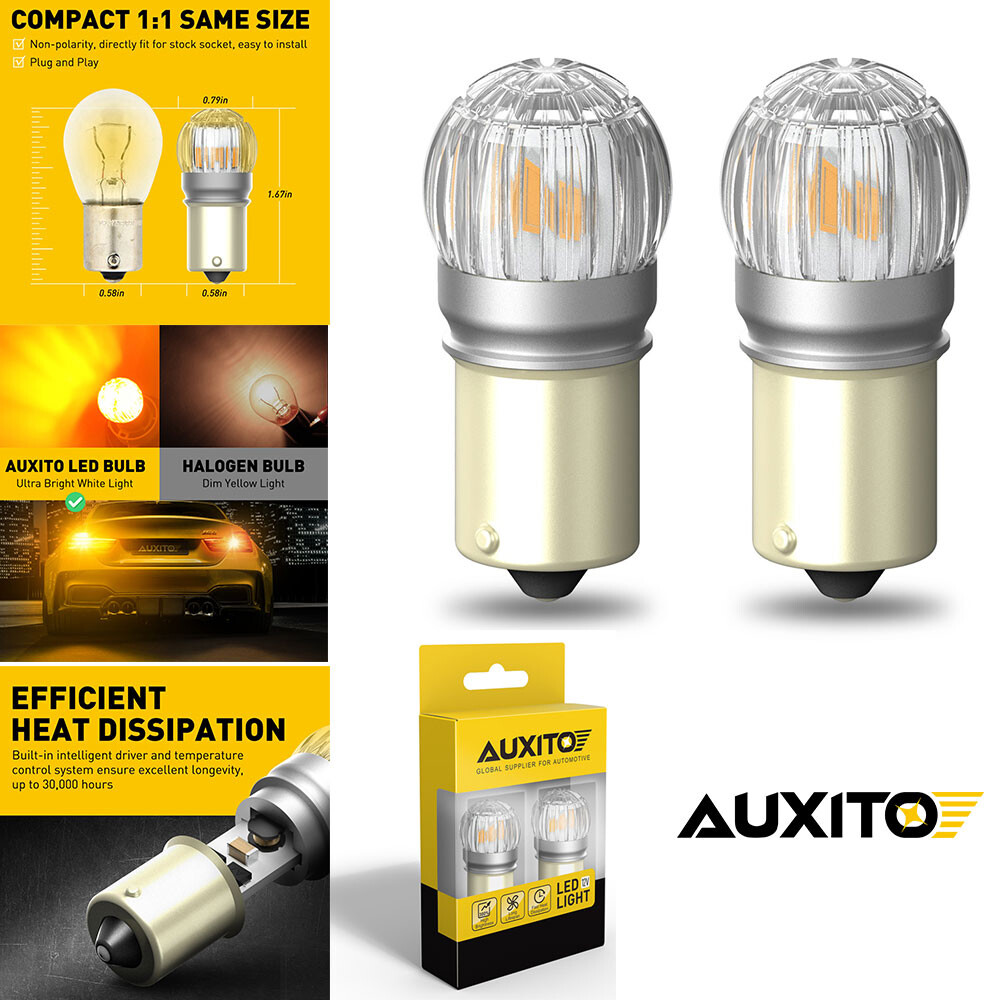 2* Auxito Super Bright 7506 1156 Amber LED Rear Turn Signal Light Bulbs Yellow