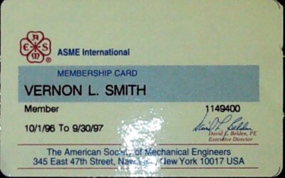 American Society Mechanical Engineers Membership Card ASME Engineering ...