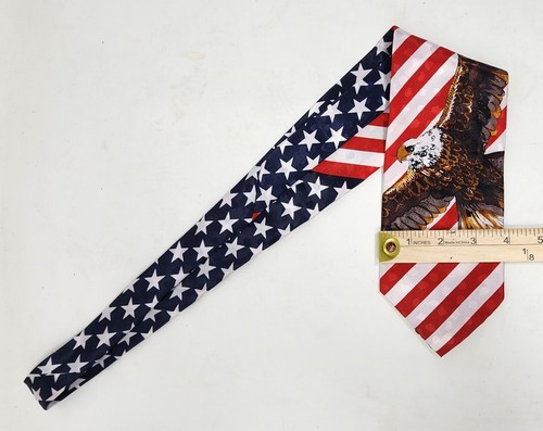 100% Silk USA Eagle Flag Necktie Patriotic Stars Stripes 56" Florence & K - Picture 7 of 8