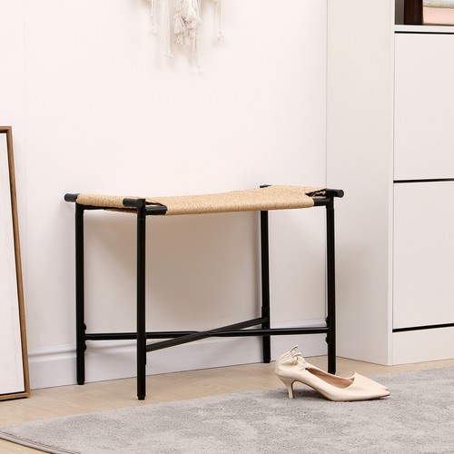 Vanity Stools Handwoven Paper Rope Ottoman for Entryway Natural Footstool for - Picture 2 of 17