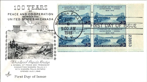 KAPPYSstamp US FDC ARTCRAFT 1948 PEACE FRIENDSHIP CANADA SCOTT 961