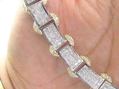 Two-Tone Princess Cut Diamond Necklace Invisible Setting 18KT 20.68Ct 18''