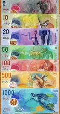 SET Maldives, 5-10-20-50-100-500-1000 Rufiyaa, 2015-2021, Polymer UNC