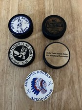 Lot Of 5 Different Amateur Used Vintage Ice Hockey Pucks