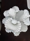 Vintage Fenton Hobnail Milk Glass Epergne Ruffled Bowl 3 Horned Vase Art Glass