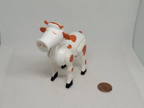Vintage Fisher Price little people white cow brown spots farm animal