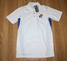 NWT Mens Knights Apparel Kansas Jay Hawks White Blue NCAA Polo Shirt S Small