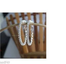1 Pair Clip-On Rhinestone Hoop Earrings Silver/Gold Small to 2 X Large
