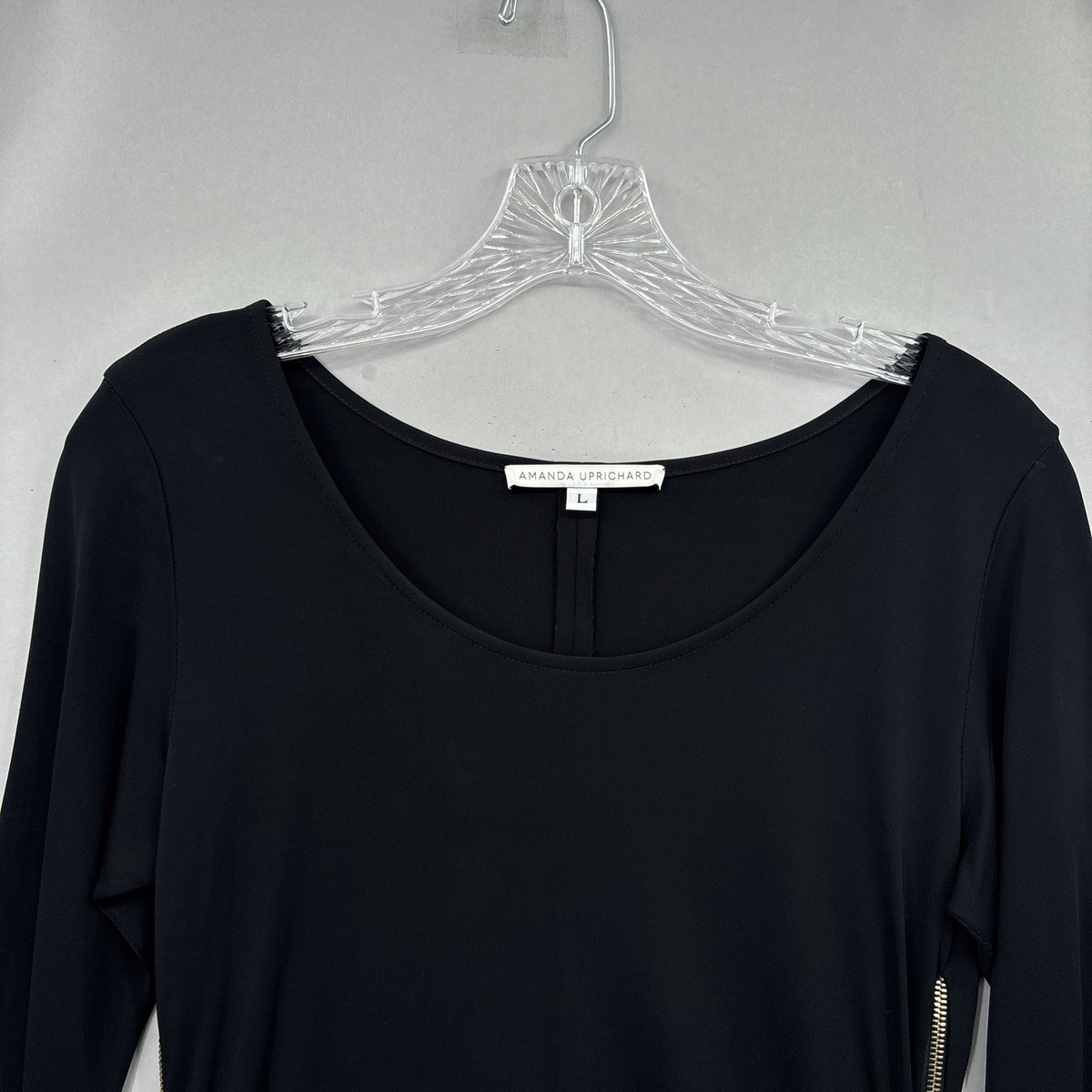Amanda Uprichard Dress Womens Large Black Gold 3/4 Sleeve Zip Rayon Made  USA | eBay