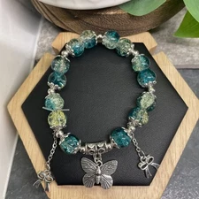 1 PC Handmade Boho Beaded 7” Plus Stretch Bracelet New Butterfly Charm B6721