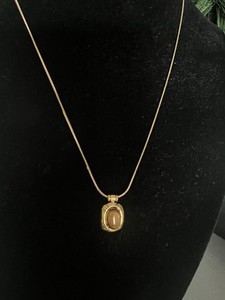 Authentic 18K Gold Plated SS Tiger's Eye Oval Bezel Pendant Charm Necklace