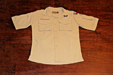 Boy Scouts of America BSA Youth Shirt Tan Medium 100 Supplex Nylon Sewn Patche