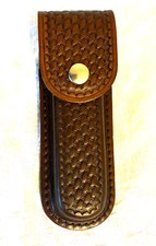Pocket Knife Sheath with Belt Holder 6.5 in. Tooled Brown Leather for 5" Knife