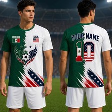 Mexico U.S.A Soccer Jersey Mens Custom Name Number Aztec Mexican American S-5XL