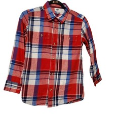 Old Navy Kids Red Blue White Plaid Flannel Button Down Shirt Sze L 10-12 Regular