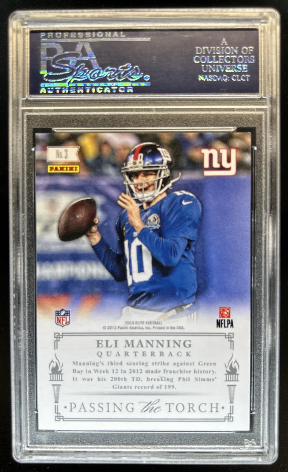 2013 Panini Elite Eli Manning Phil Simms Passing the Torch Black #1/1 PSA 10 view 2