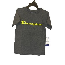 Boys Champion T-Shirt Size 5 Charcoal Gray Yellow Logo Short Sleeve Cotton Blend