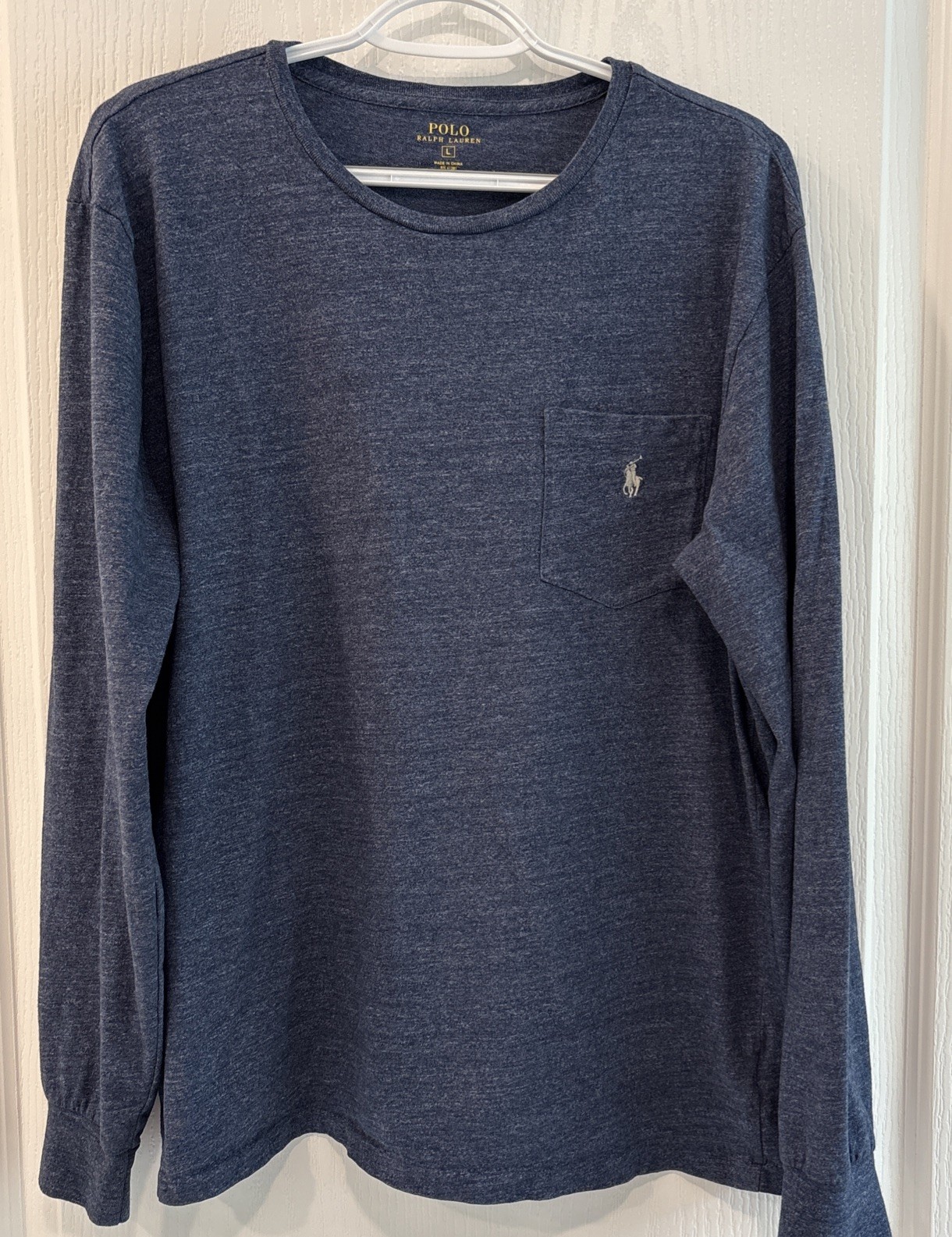 PONY Polo Ralph Lauren T Shirt Uomo L Grande Blu Erica Manica Lunga Girocollo