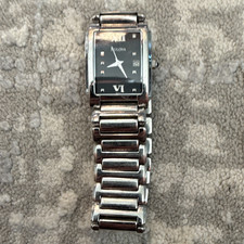 Bulova Women s Rectangular Black Dial Quartz Date Silver Stainless Watch