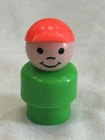 Vintage Fisher Price Little People  Green Body  Boy Orange Cap Hat