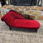 VTG Chaise longue Lounge Chair Swan Fainting Couch Red Velvet Doll Size 36" Long