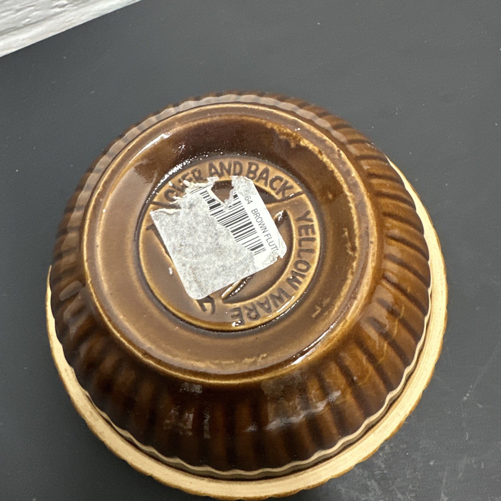 Vintage Over and Back Yellow Ware Brown Glaze Stacking Small Mixing Bowl