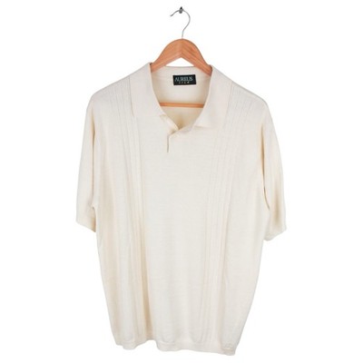 Aureus Silk Knit Polo Shirt Ivory Short Sleeve Casual Men s Size Large
